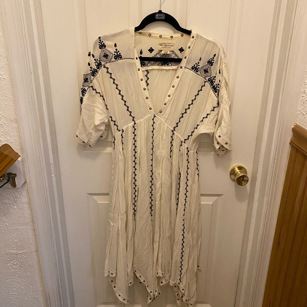 Denim & Supply Ralph Lauren Cream Top with Black Embroidery